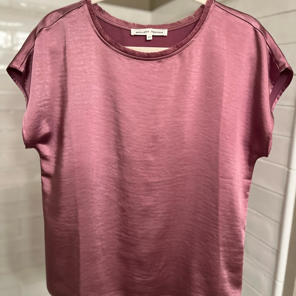 Melissa Nepton lilac colored sateen blouse.